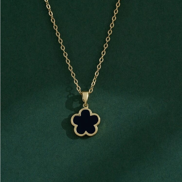 ⚠️Clearance Black Floral Charm Necklace Yellow Gold - Picture 3 of 4
